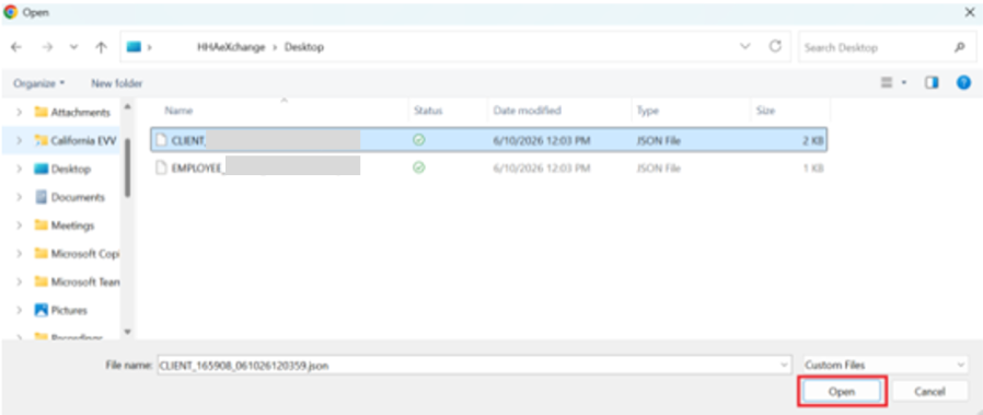 Select Open to choose file