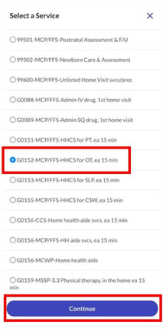 Select a Service and Continue