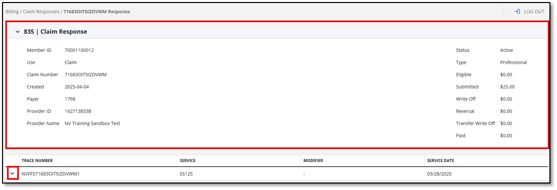 The top half of a Claim Response page gives you basic information about the claim you have selected. 