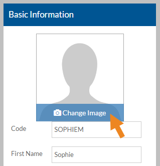 If you want to upload the client's photo, mouse over the photo icon on the Basic Info card and select Change Image.